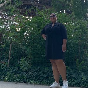 Belldini Black Label Plus size 3/4 sleeve drawstring waist dress